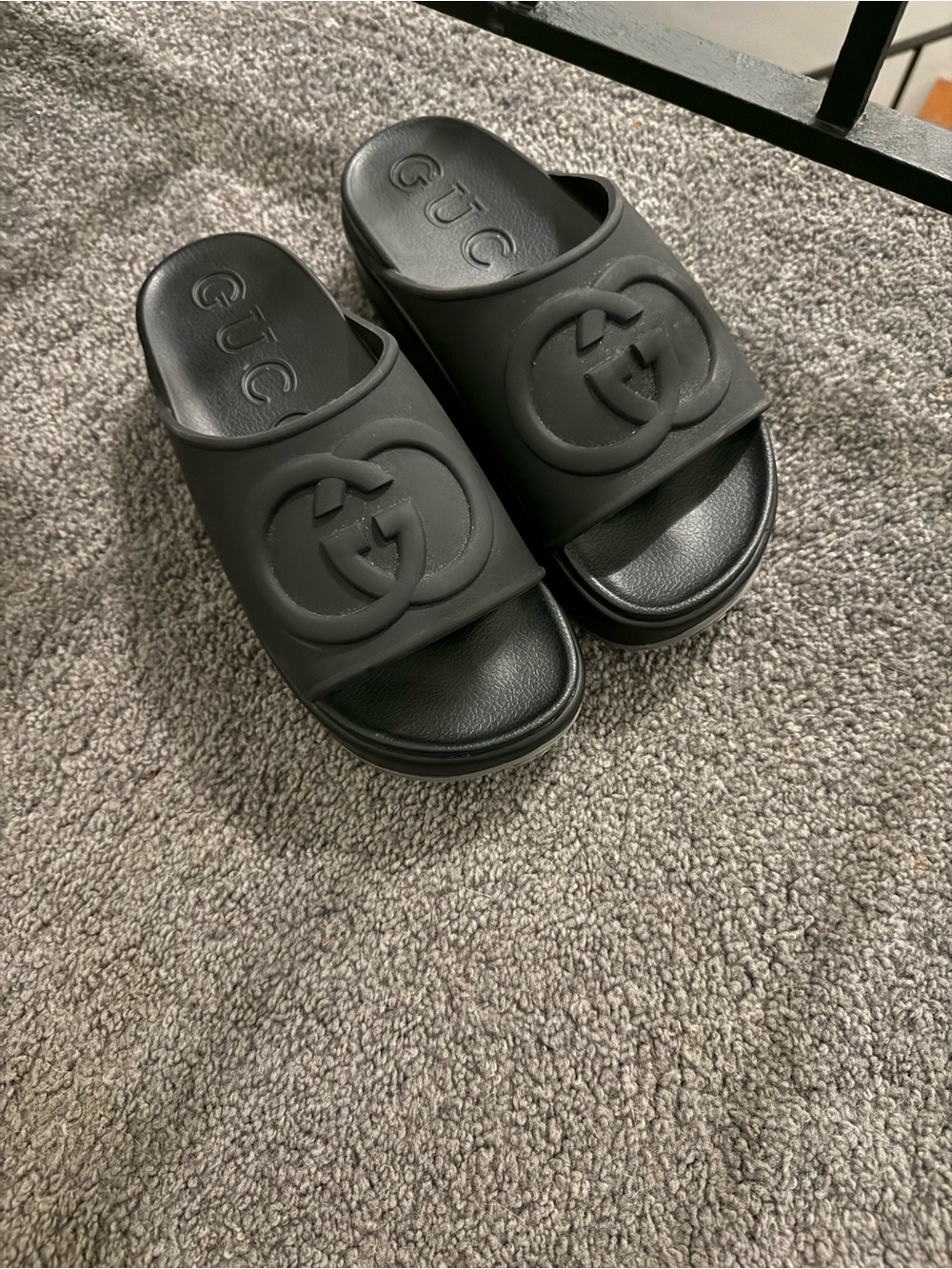 Gucci Black Slide Sandals with Raised Double G